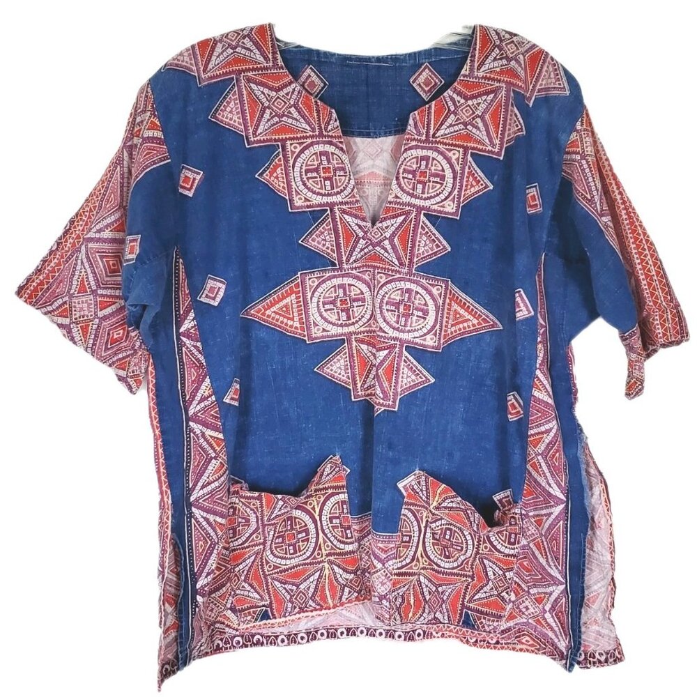 Vintage 1960s Hippie Bell Sleeve Geometric Top
